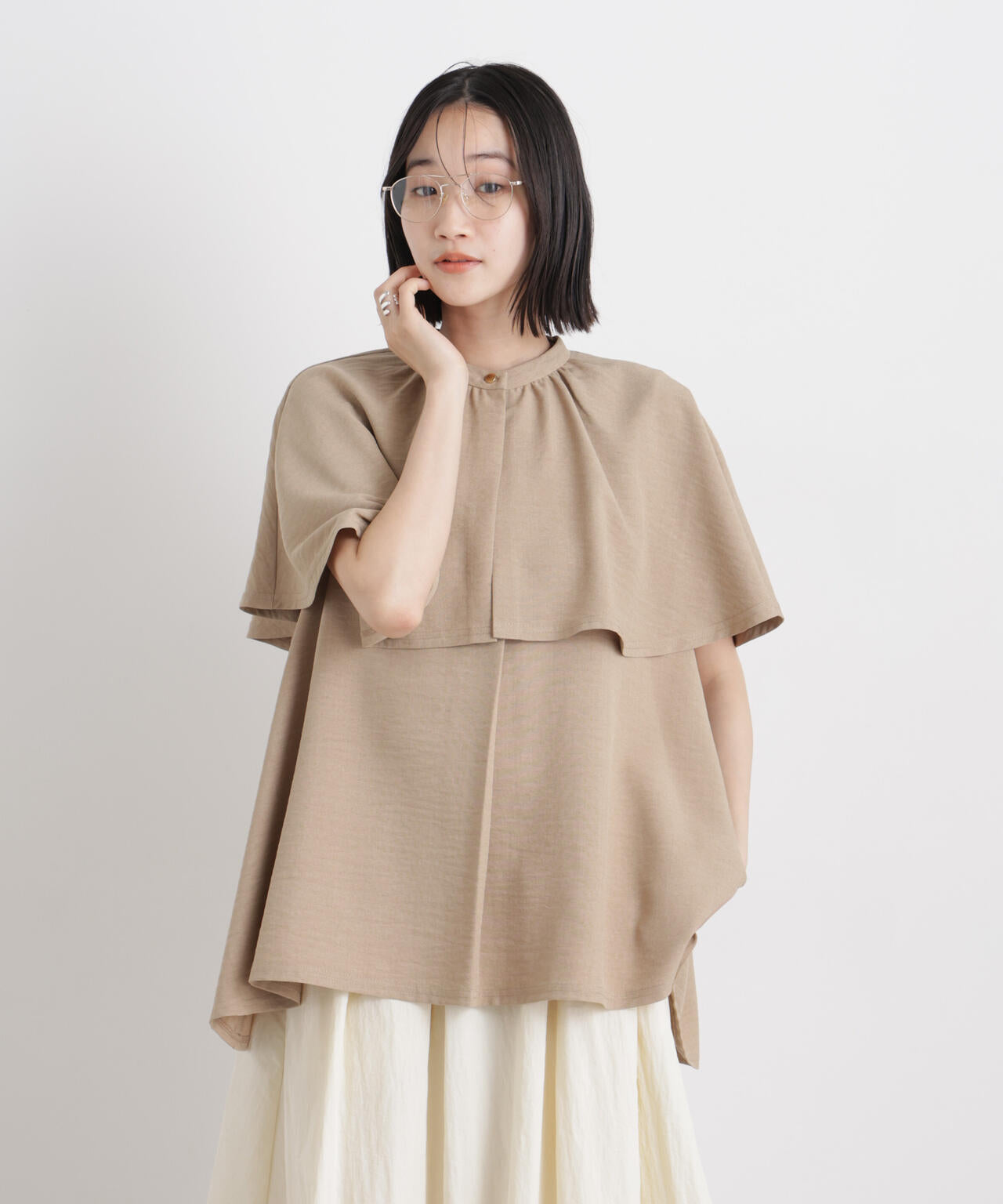 多機能リネンライクケープカラーセットデザインブラウス 6736121307