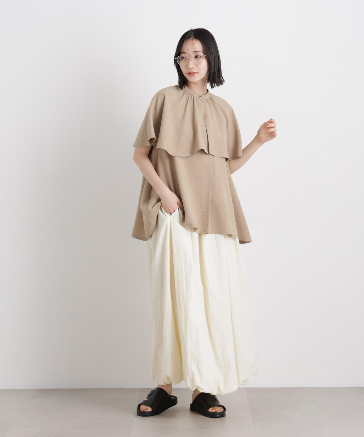 多機能リネンライクケープカラーセットデザインブラウス 6736121307