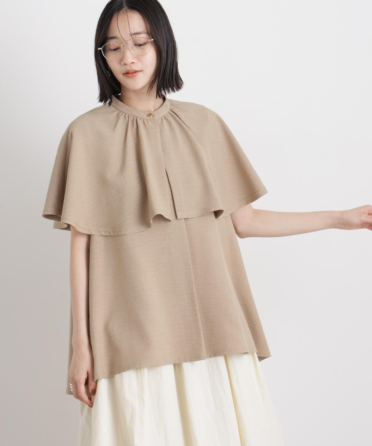 多機能リネンライクケープカラーセットデザインブラウス 6736121307