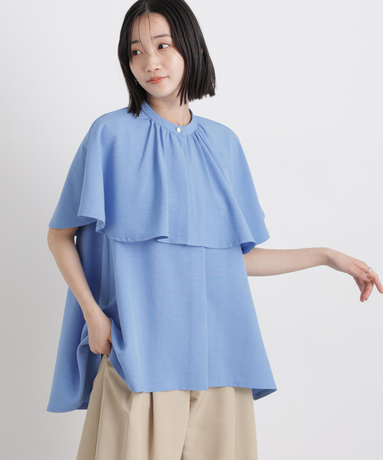 多機能リネンライクケープカラーセットデザインブラウス 6736121307
