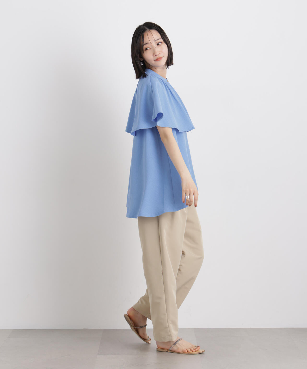 多機能リネンライクケープカラーセットデザインブラウス 6736121307