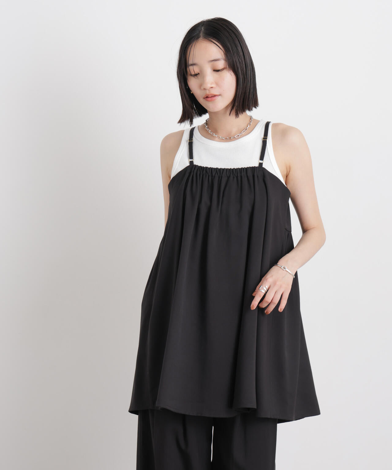 微光沢ツイル前後2wayリボンキャミソール(セットアップ可) 6736121308