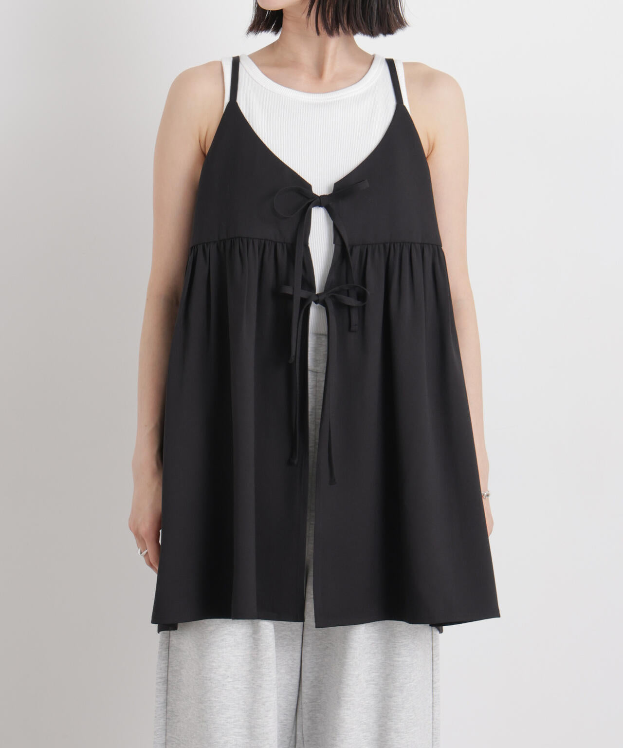 微光沢ツイル前後2wayリボンキャミソール(セットアップ可) 6736121308