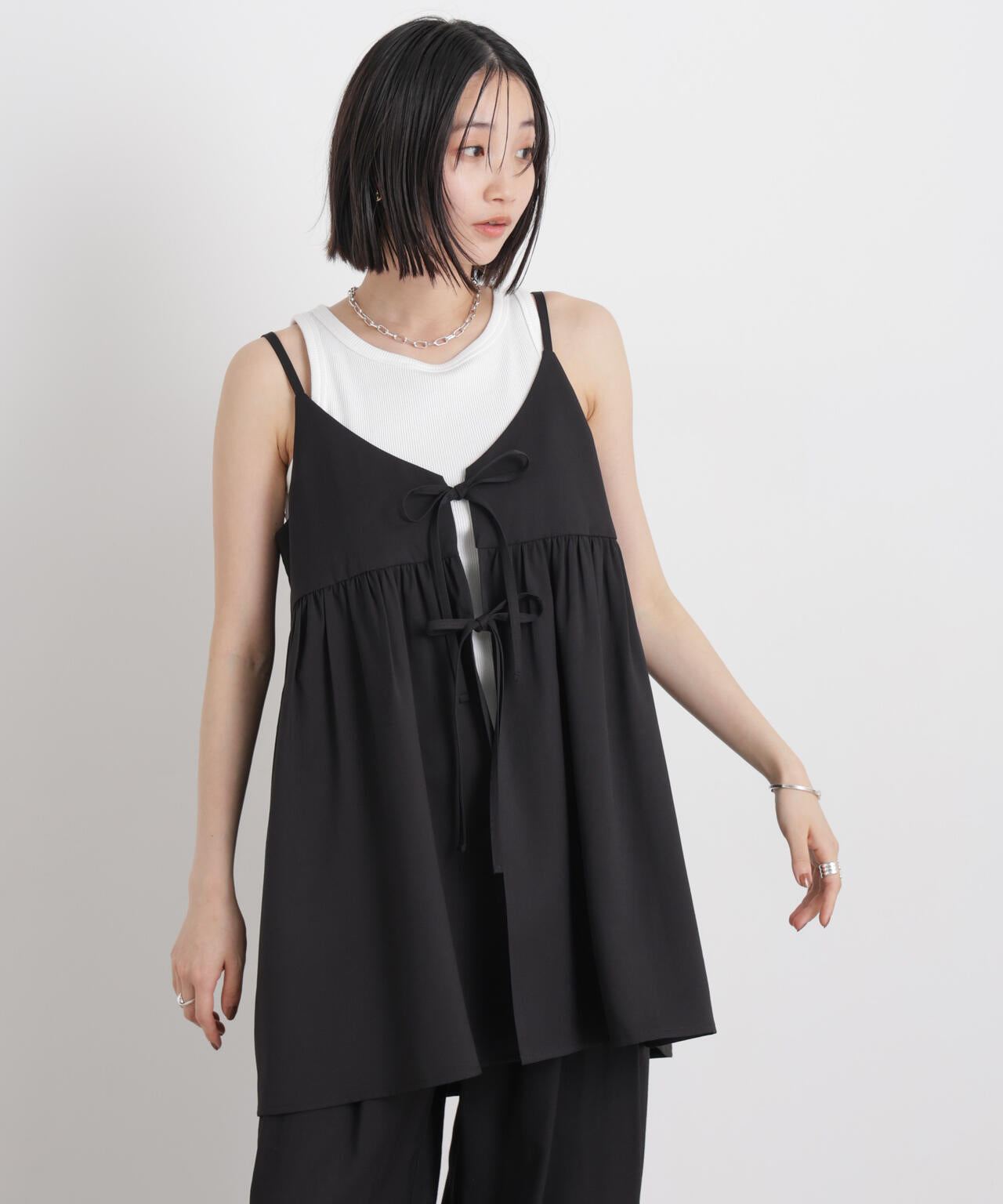 微光沢ツイル前後2wayリボンキャミソール(セットアップ可) 6736121308