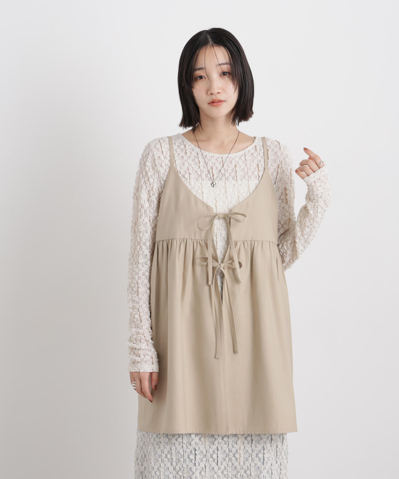 微光沢ツイル前後2wayリボンキャミソール(セットアップ可) 6736121308