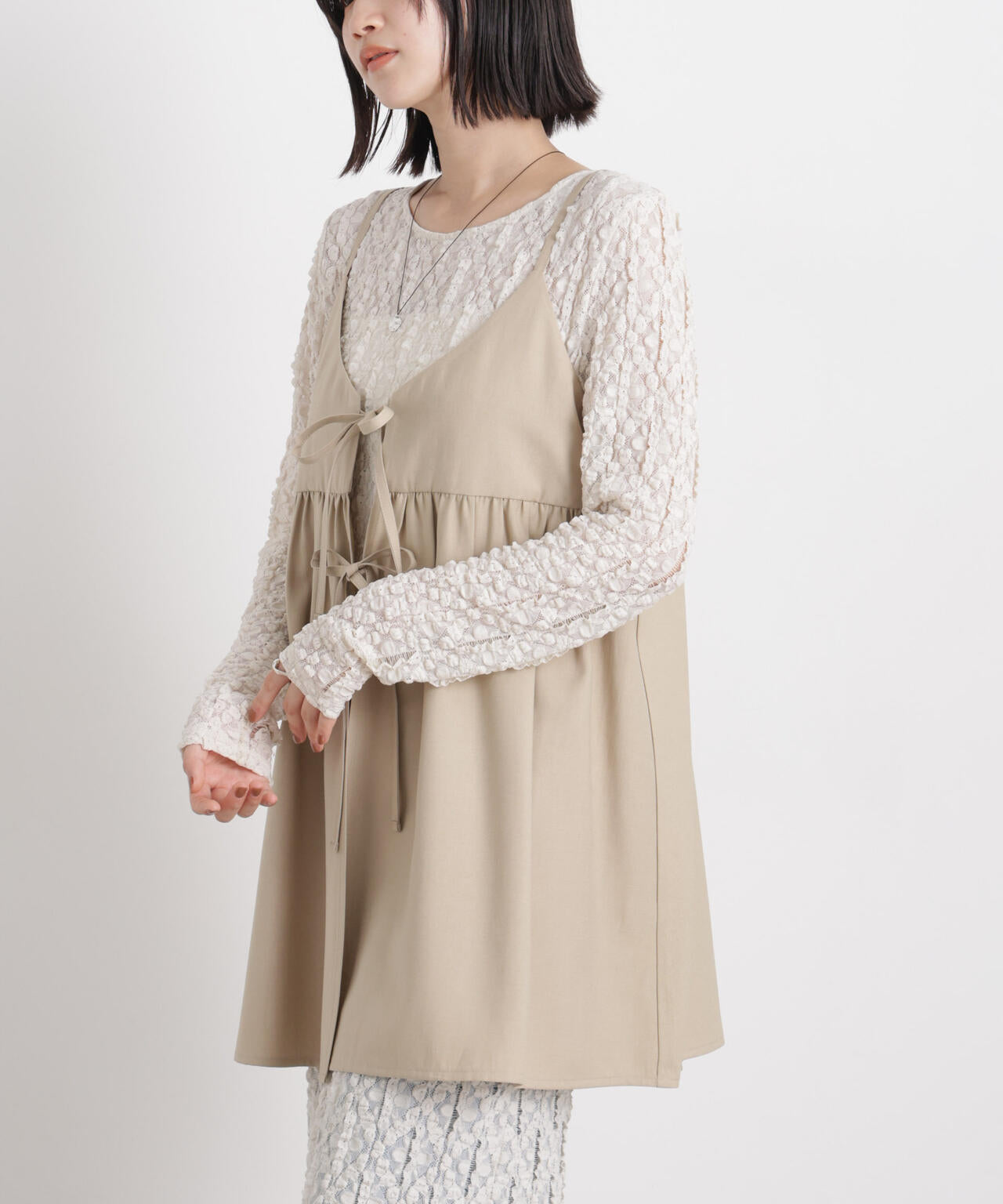 微光沢ツイル前後2wayリボンキャミソール(セットアップ可) 6736121308