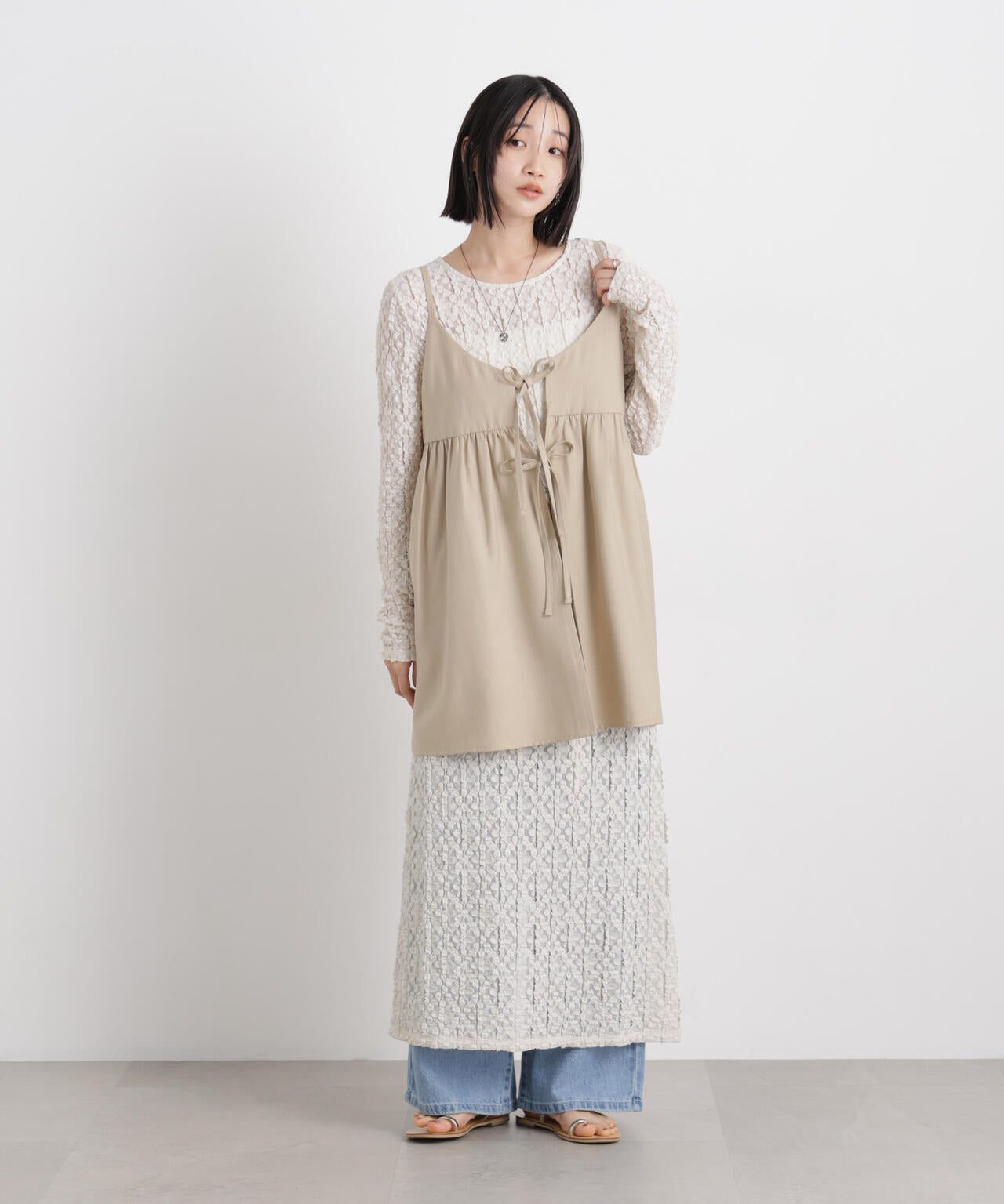 微光沢ツイル前後2wayリボンキャミソール(セットアップ可) 6736121308