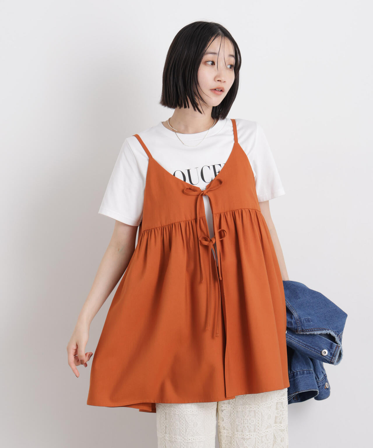 微光沢ツイル前後2wayリボンキャミソール(セットアップ可) 6736121308