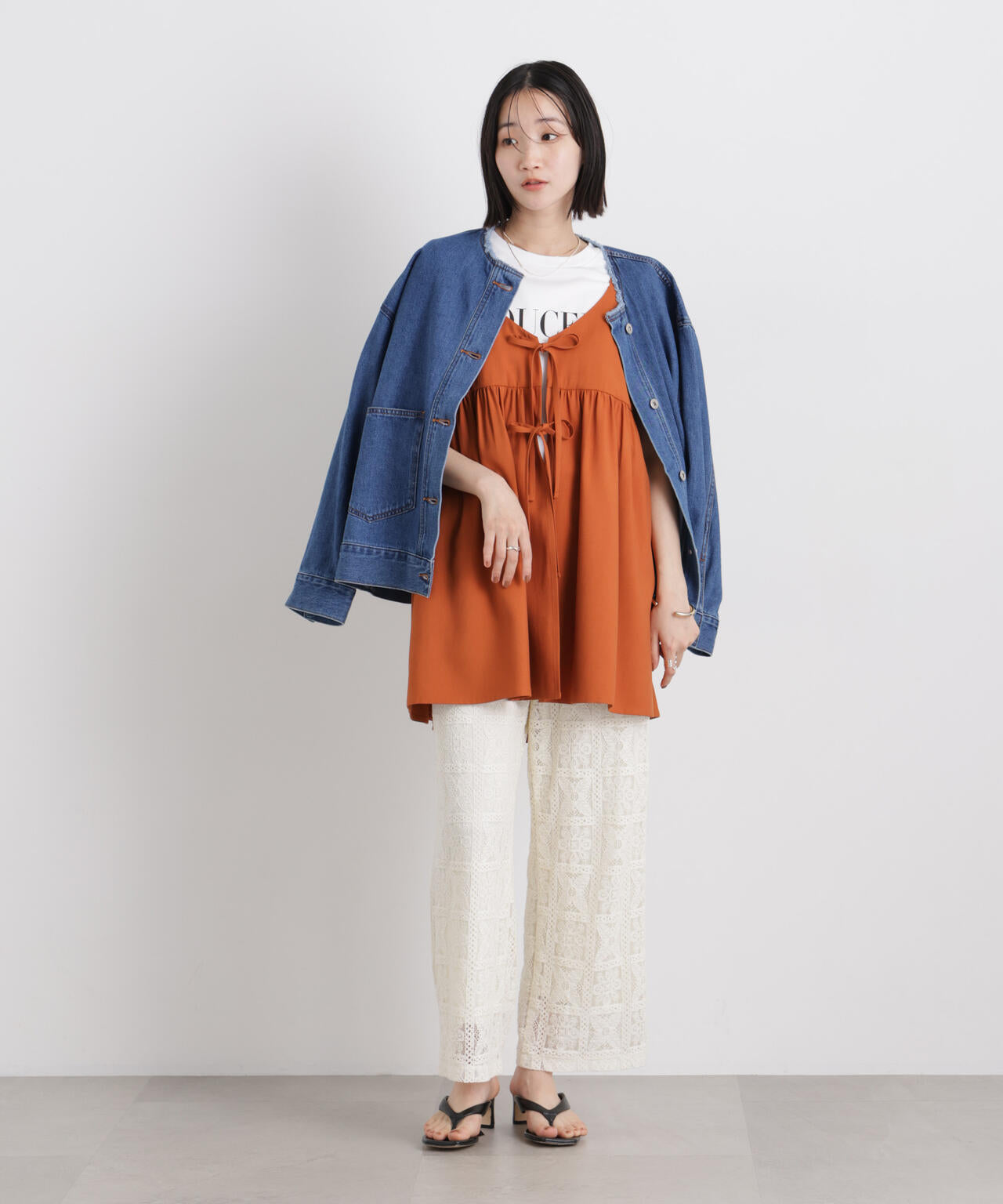 微光沢ツイル前後2wayリボンキャミソール(セットアップ可) 6736121308