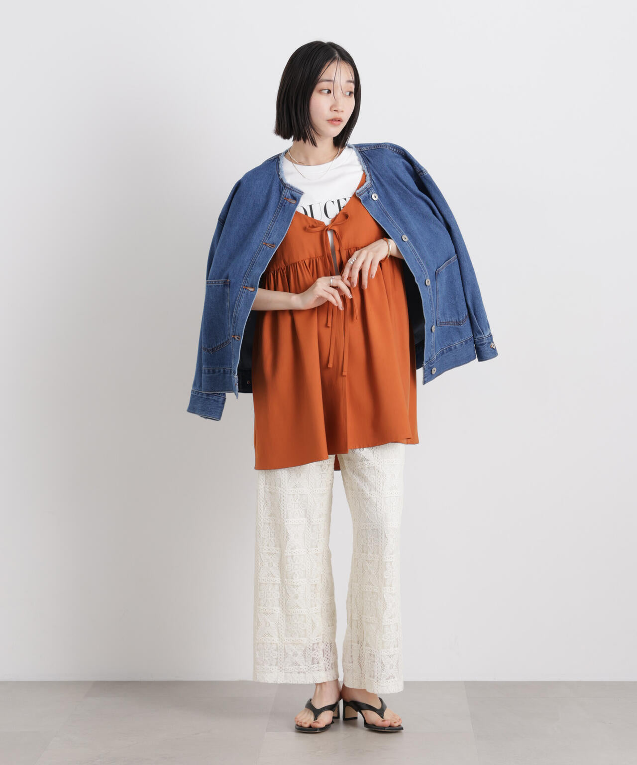 微光沢ツイル前後2wayリボンキャミソール(セットアップ可) 6736121308