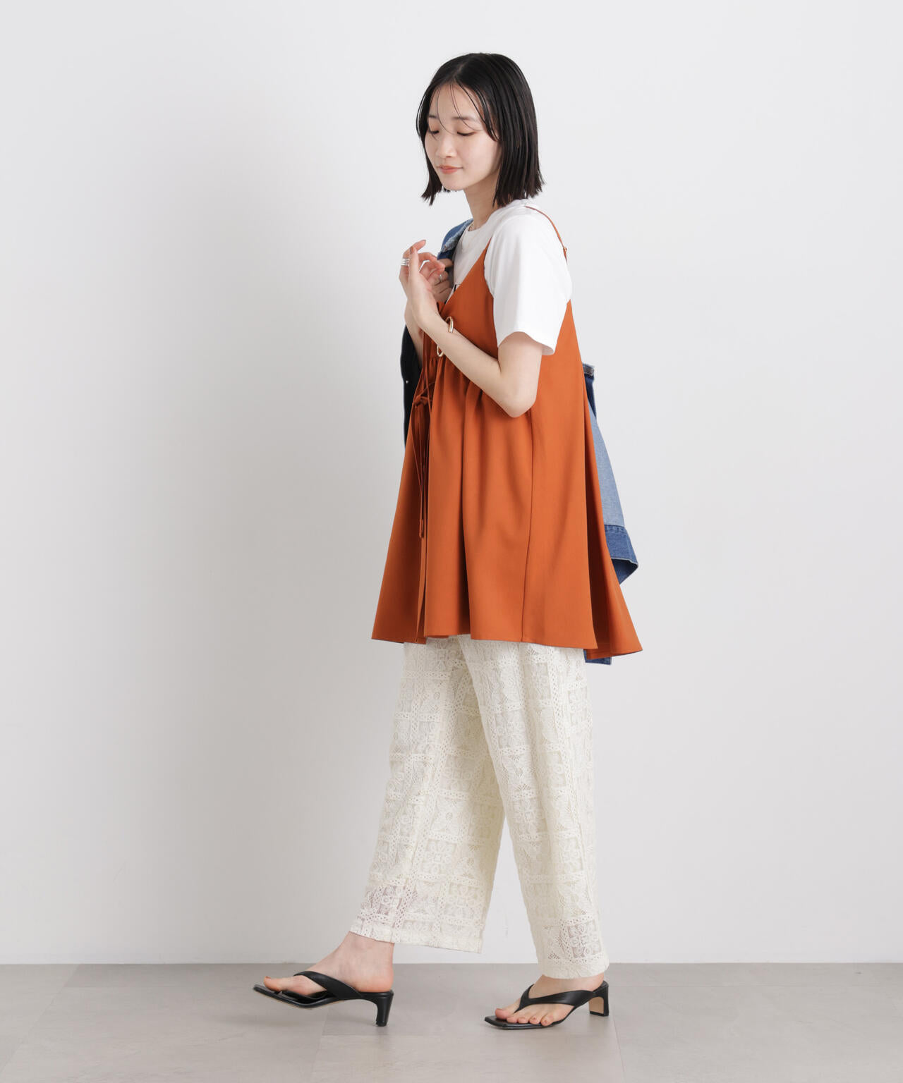 微光沢ツイル前後2wayリボンキャミソール(セットアップ可) 6736121308