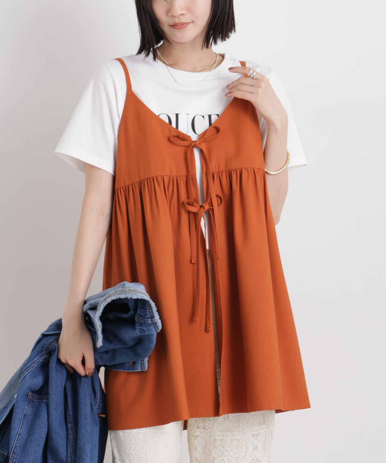 微光沢ツイル前後2wayリボンキャミソール(セットアップ可) 6736121308