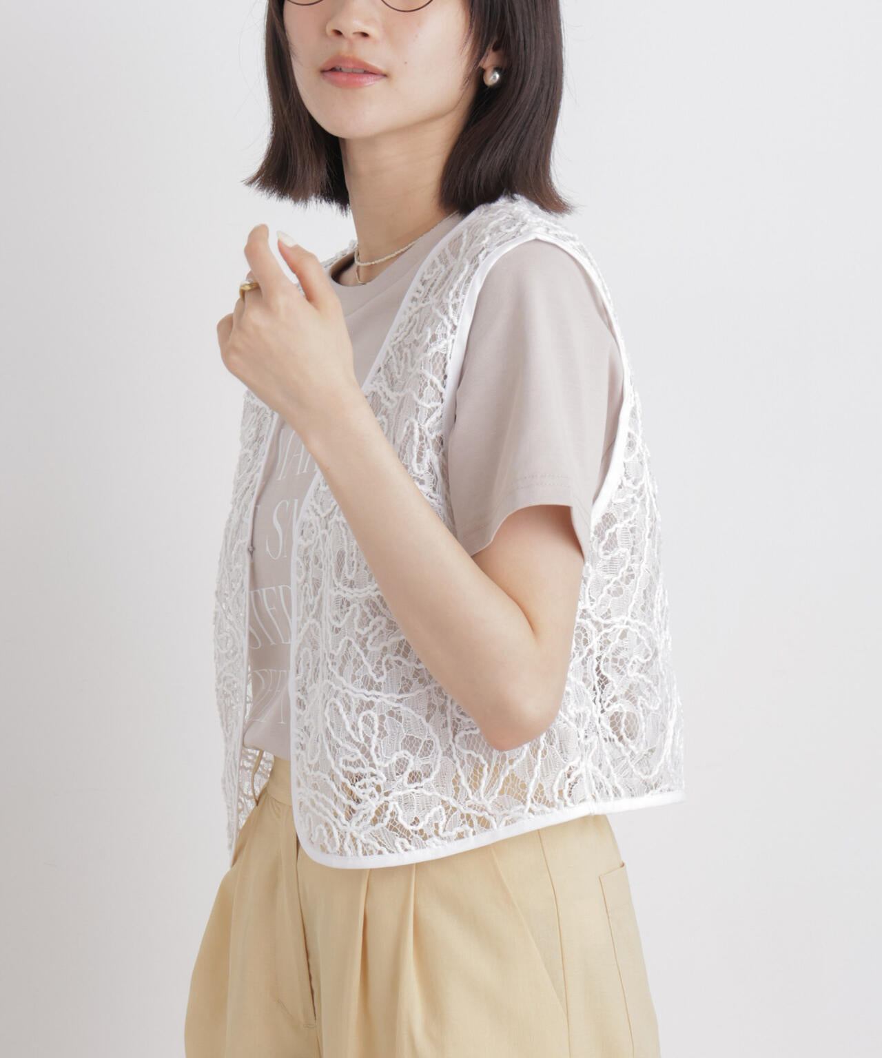 刺繍 レース ショート ジレ