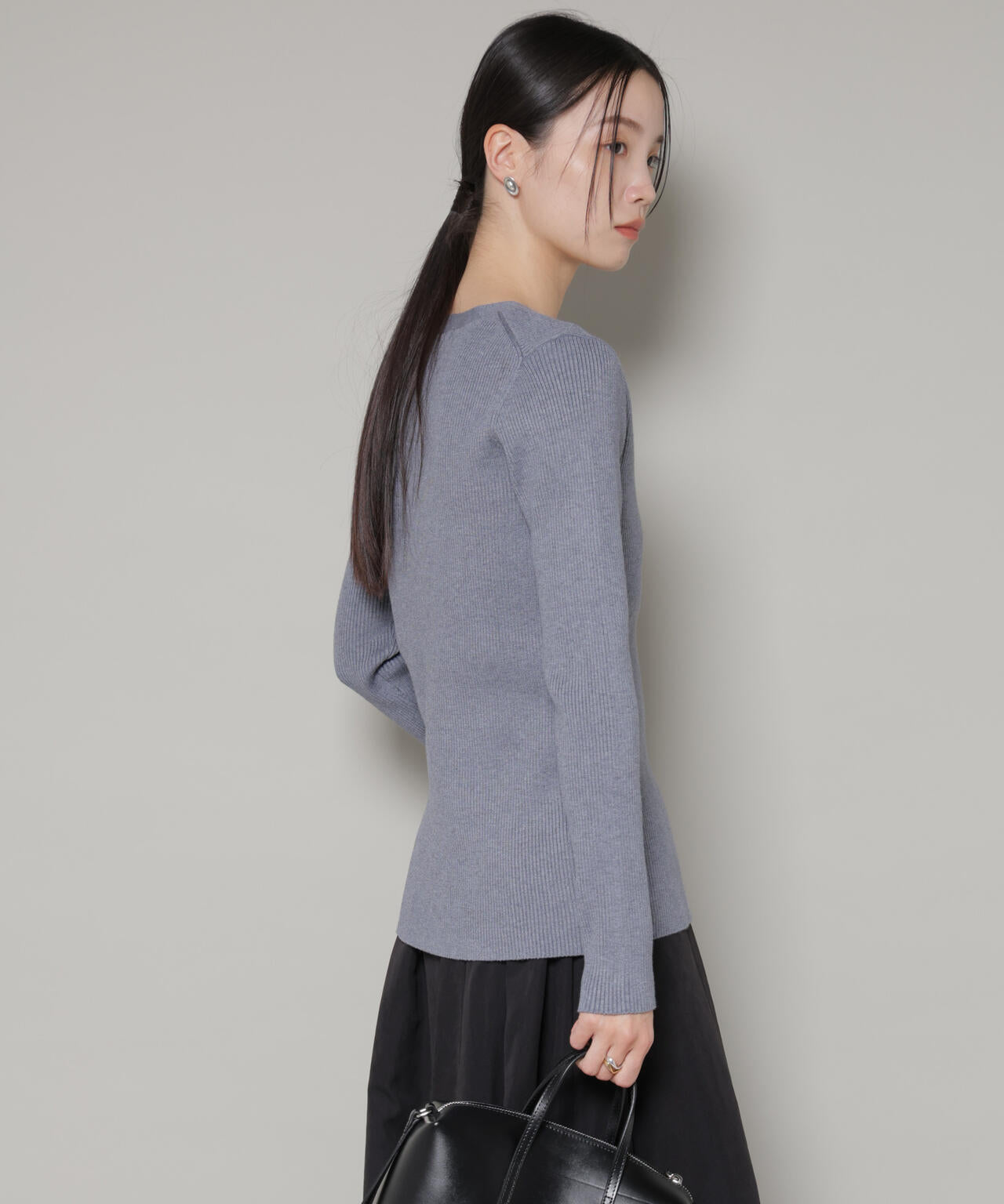 裾スリットVネックリブカーディガン 6736122300