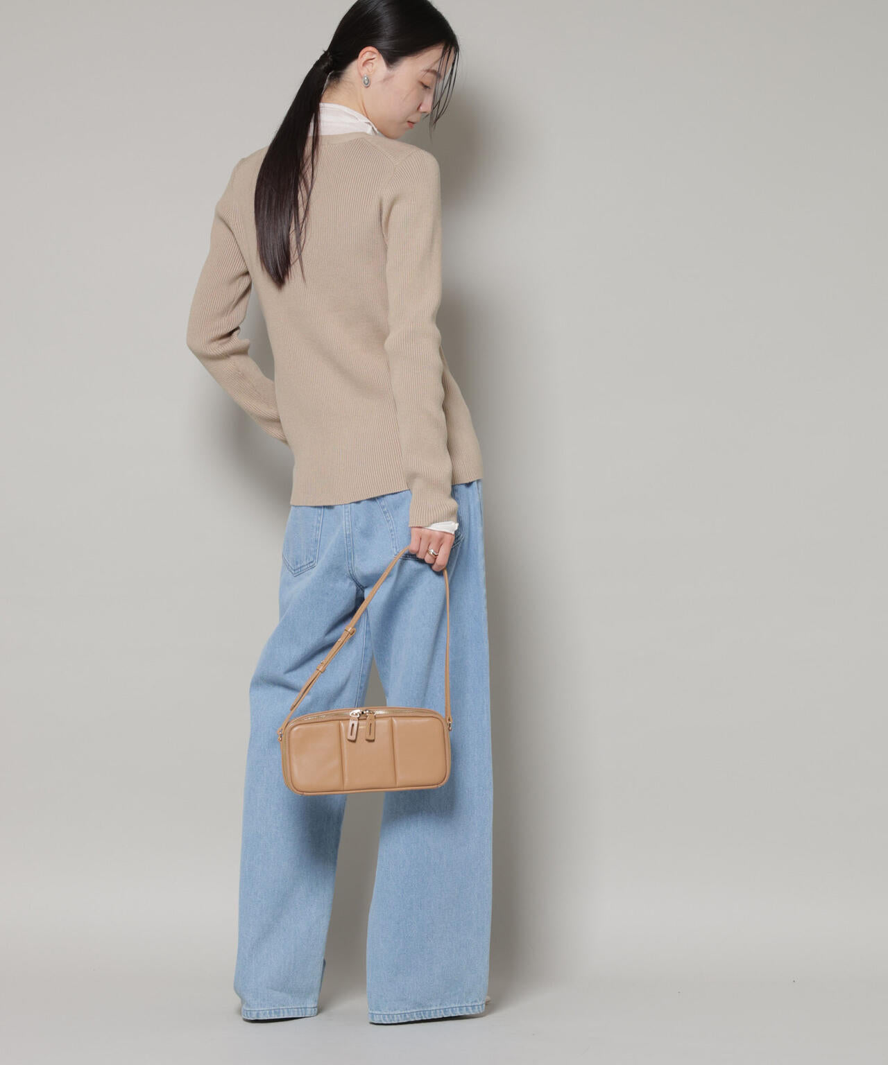 裾スリットVネックリブカーディガン 6736122300