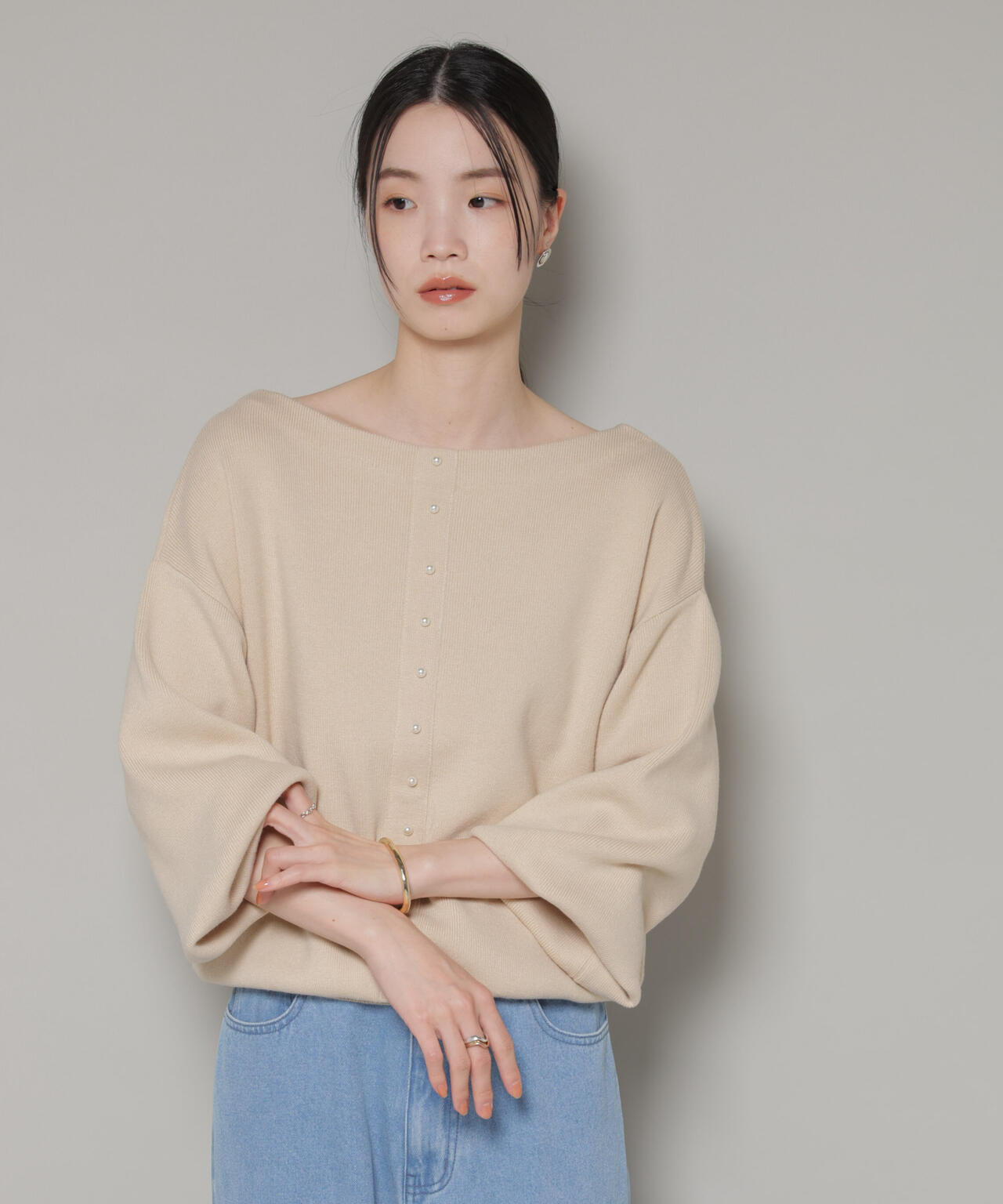 前後2way センター パール釦 プルオーバーニット