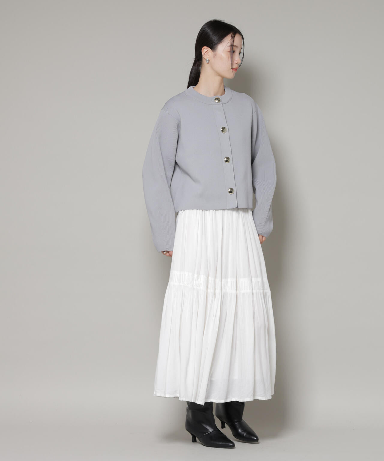 ビッグボタン クルーネック ニット カーディガン