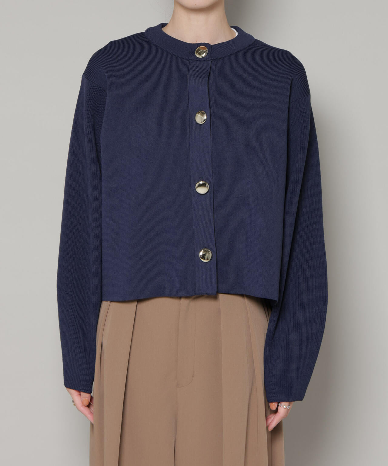 ビッグボタン クルーネック ニット カーディガン