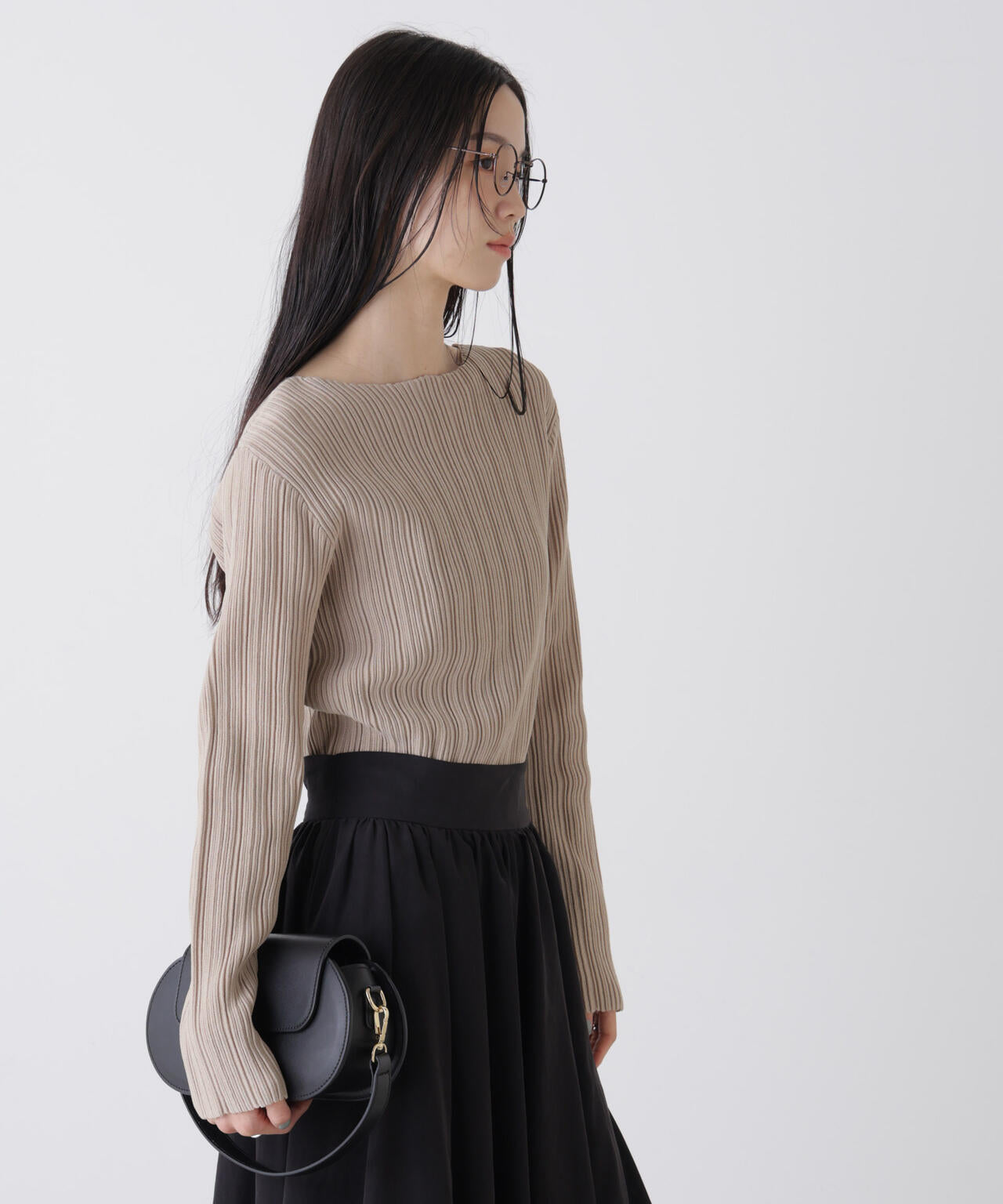 プリーツニットボートネックトップス(セットアップ可) 6736122303