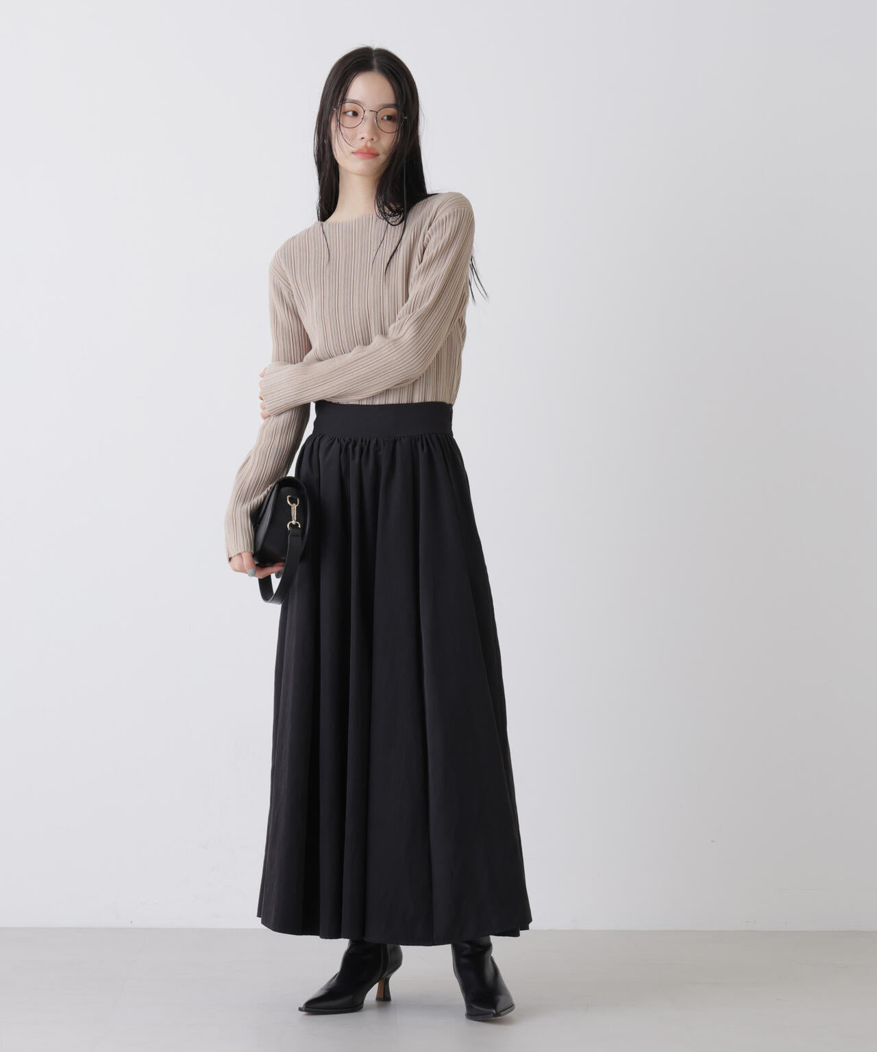 プリーツニットボートネックトップス(セットアップ可) 6736122303