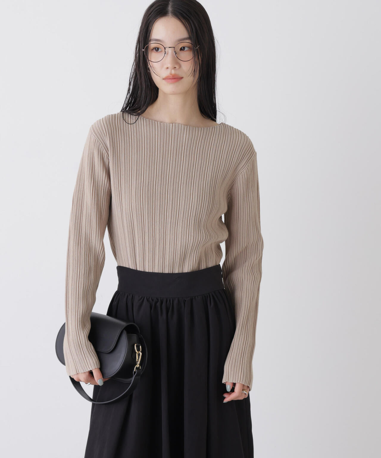 プリーツニット ボートネック トップス ( セットアップ 可)