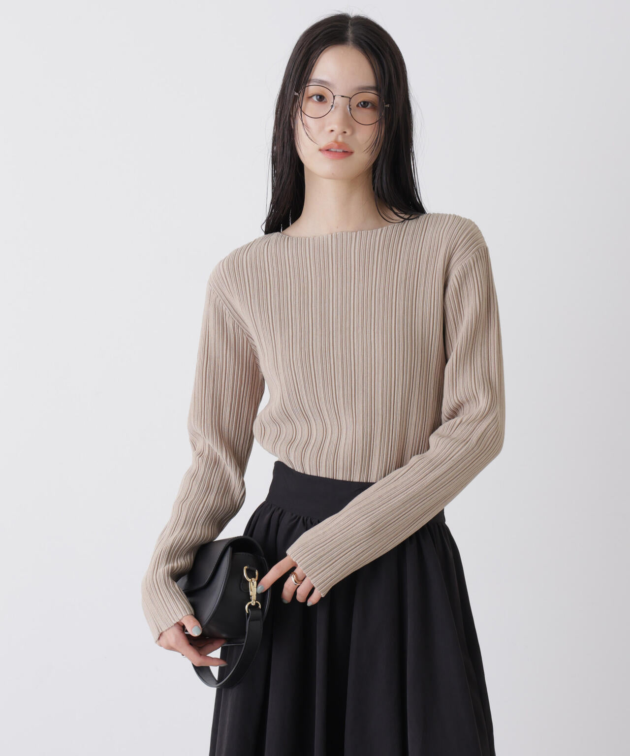 プリーツニット ボートネック トップス ( セットアップ 可)