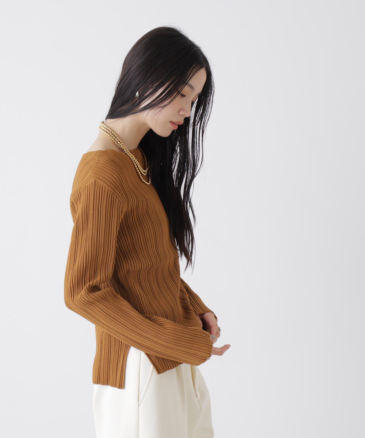 プリーツニットボートネックトップス(セットアップ可) 6736122303