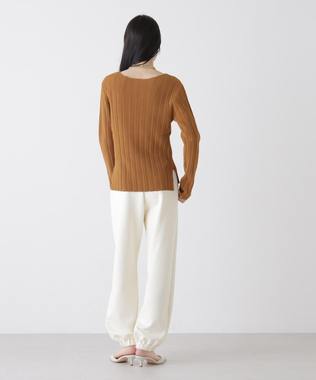 プリーツニットボートネックトップス(セットアップ可) 6736122303