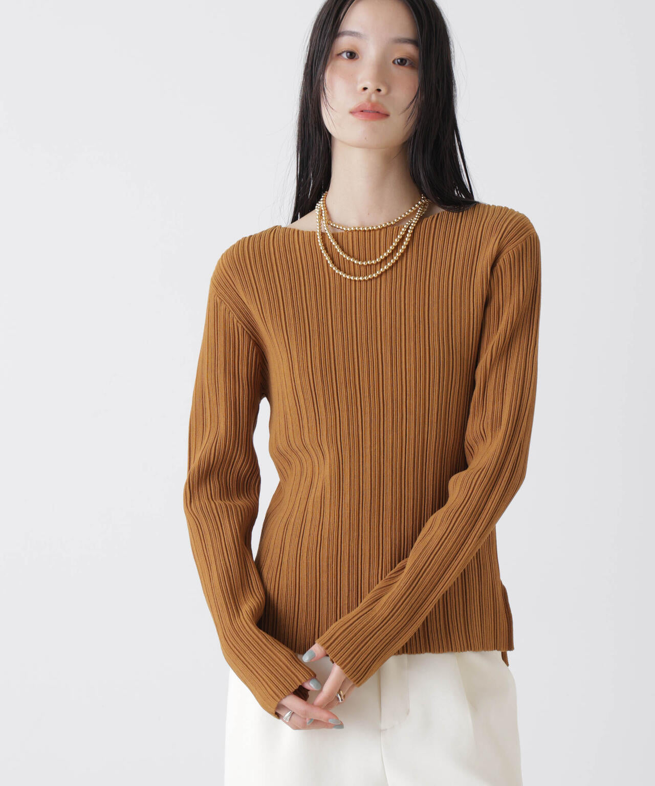 プリーツニットボートネックトップス(セットアップ可) 6736122303