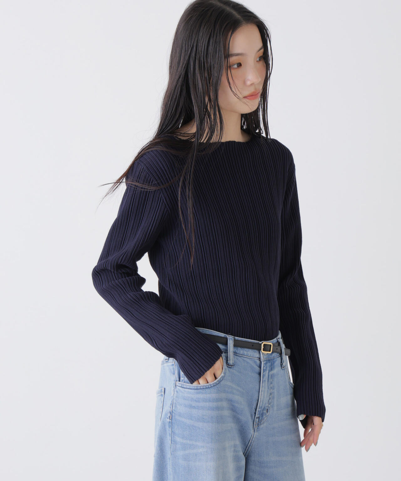 プリーツニットボートネックトップス(セットアップ可) 6736122303