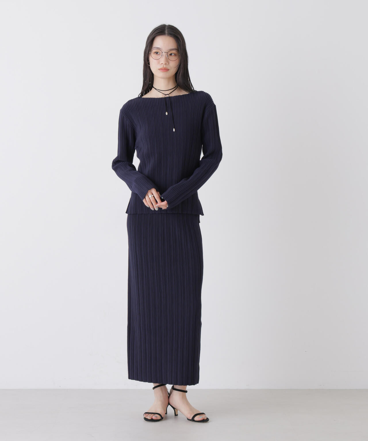 プリーツニットボートネックトップス(セットアップ可) 6736122303