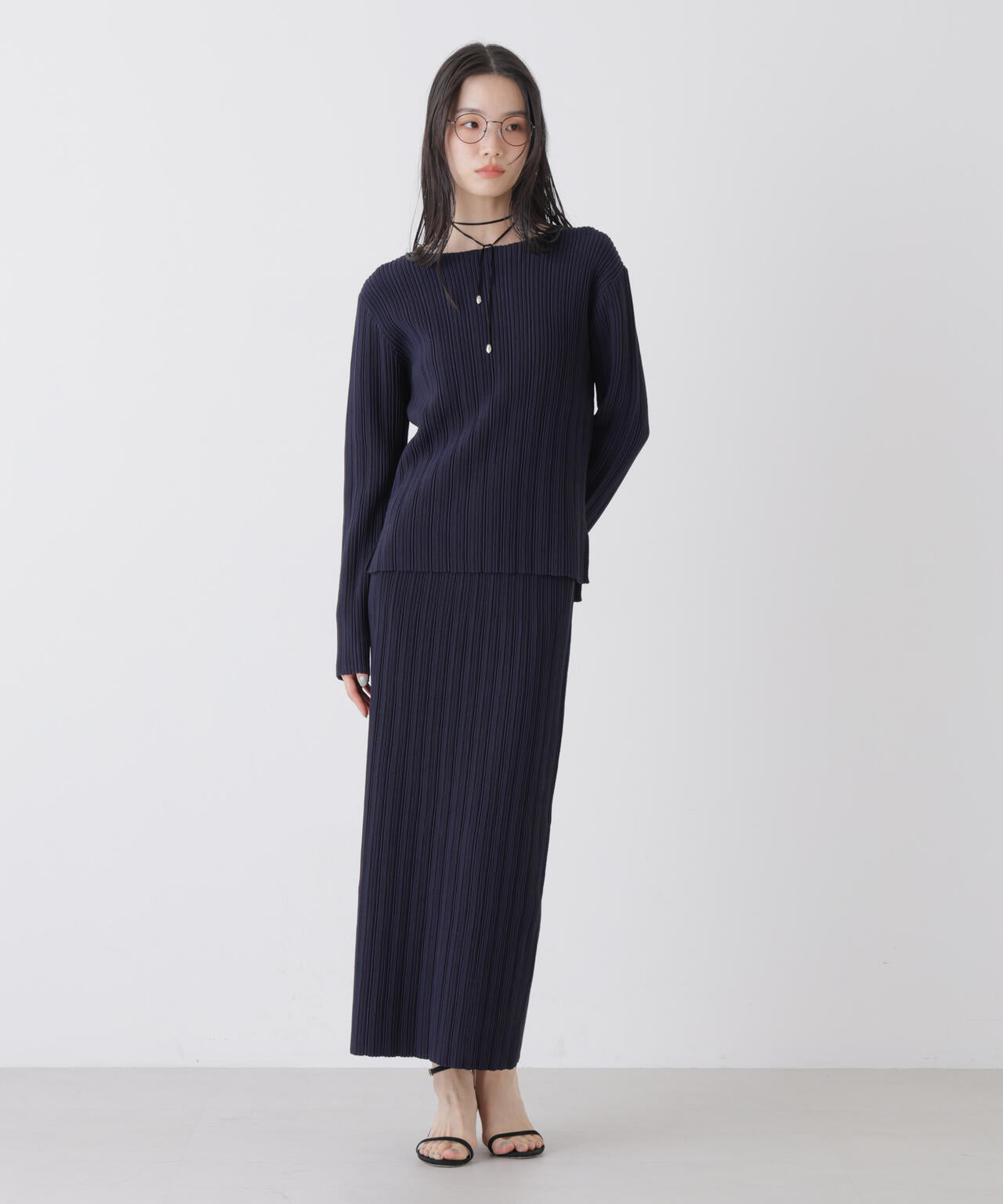 プリーツニットボートネックトップス(セットアップ可) 6736122303