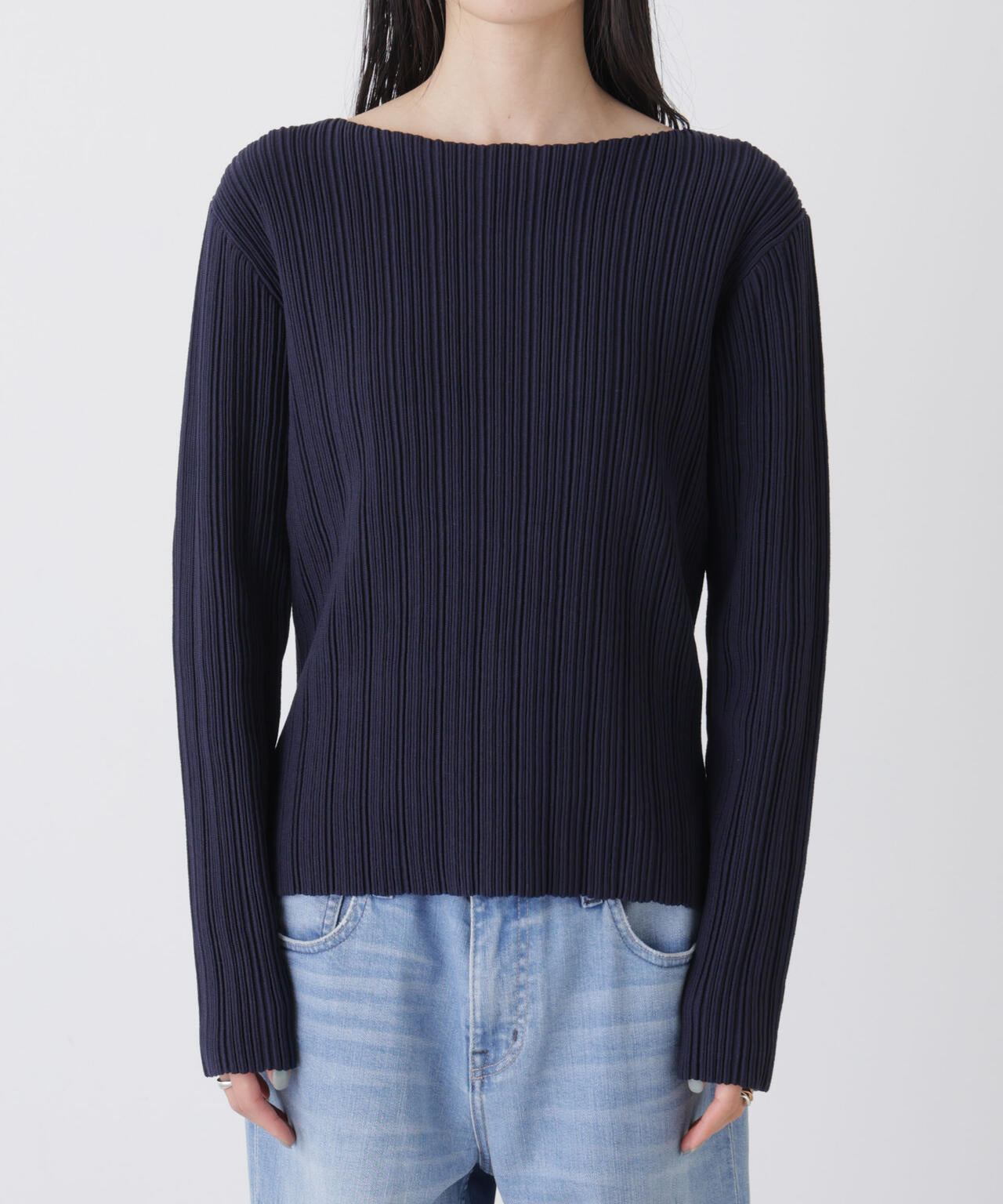 プリーツニットボートネックトップス(セットアップ可) 6736122303