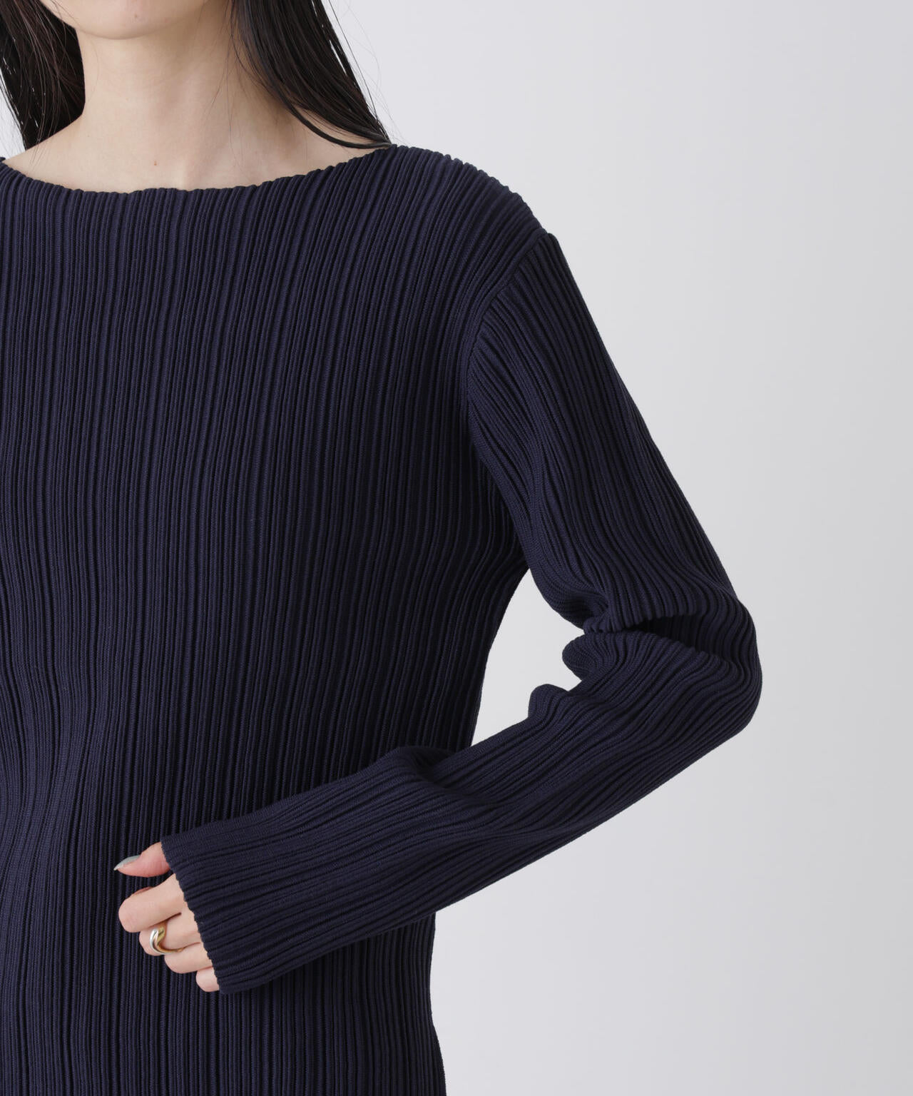 プリーツニットボートネックトップス(セットアップ可) 6736122303