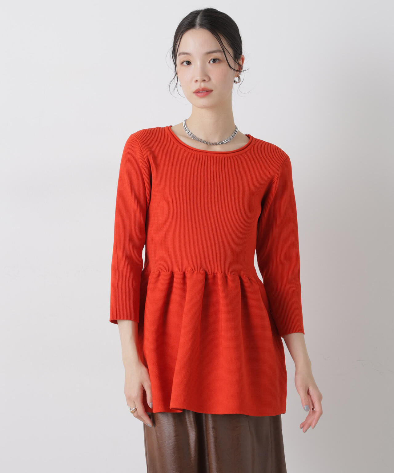 洗濯機洗い可スポンディッシュニットペプラムシルエットトップス