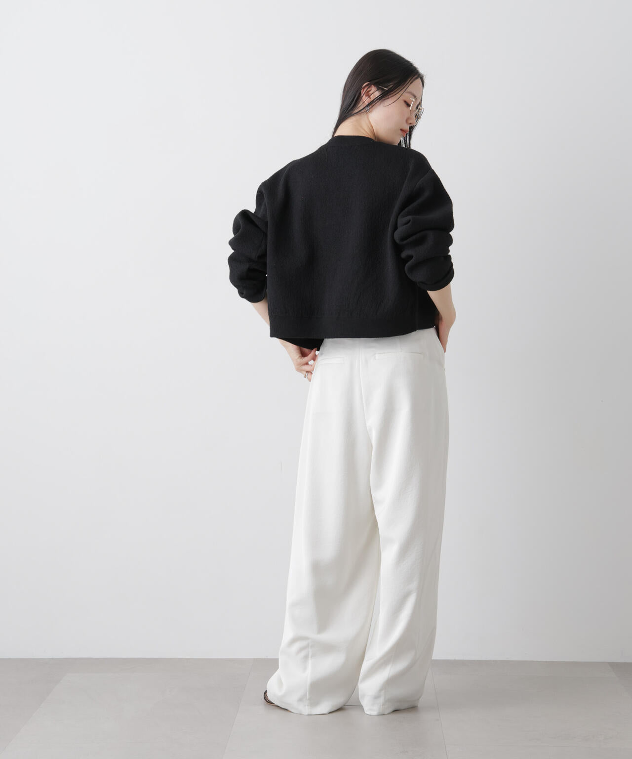 梨地ダブルフェイスジップアップニット 6736122306