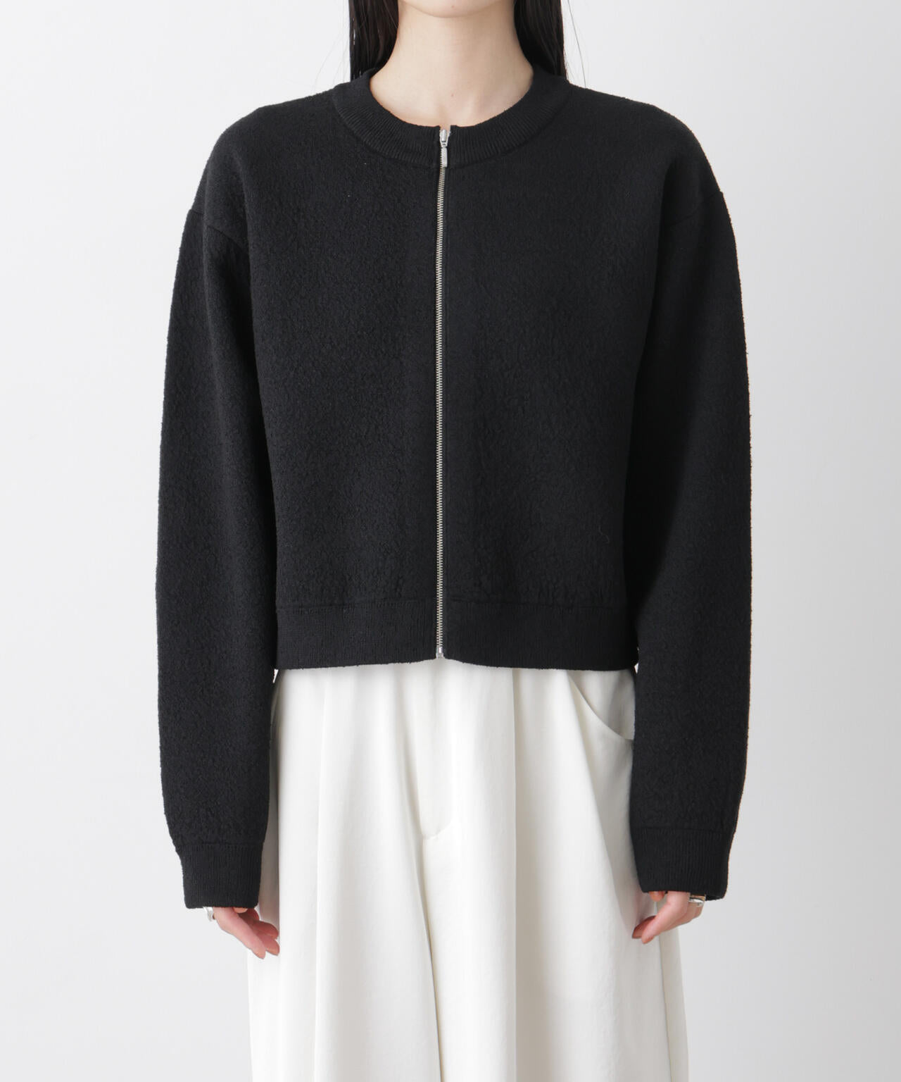 梨地ダブルフェイスジップアップニット 6736122306