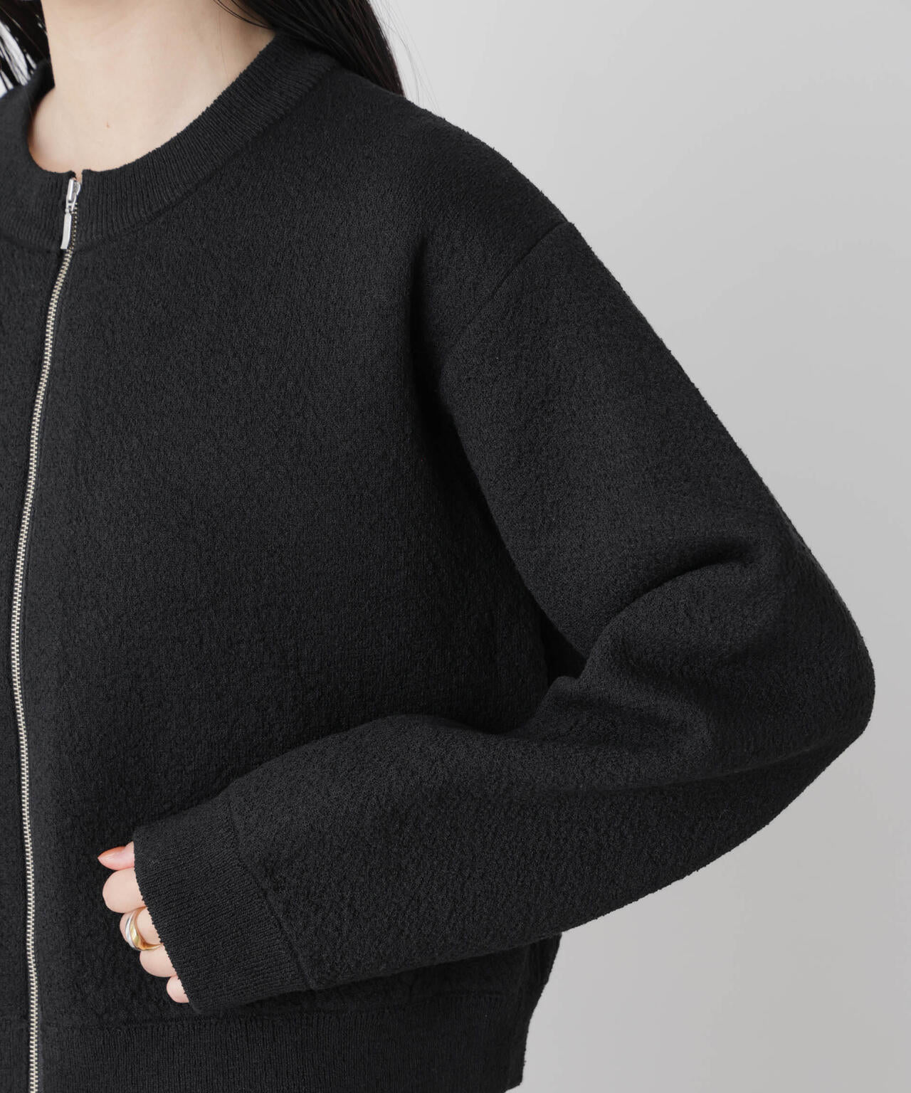 梨地ダブルフェイスジップアップニット 6736122306