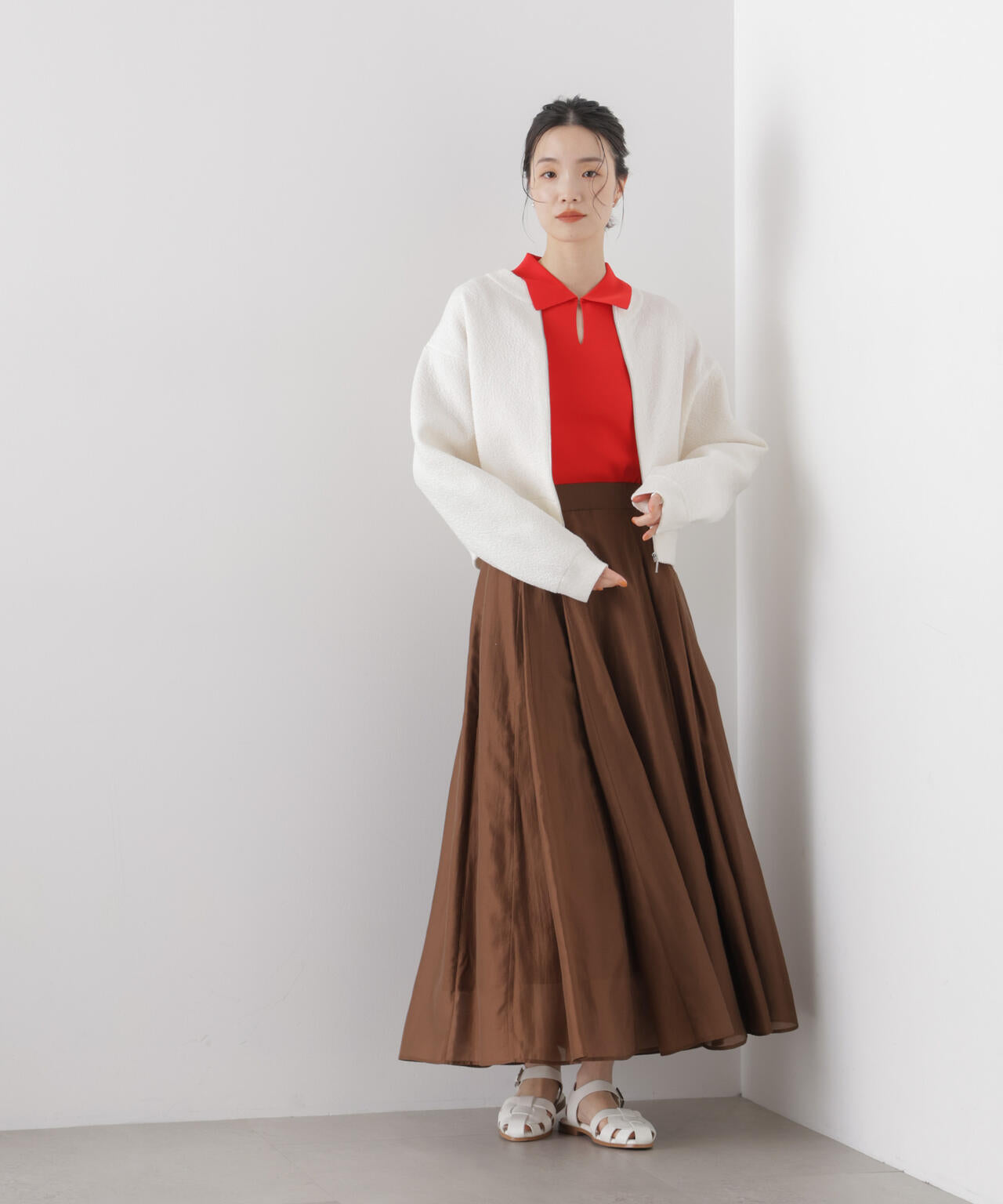 梨地ダブルフェイスジップアップニット 6736122306