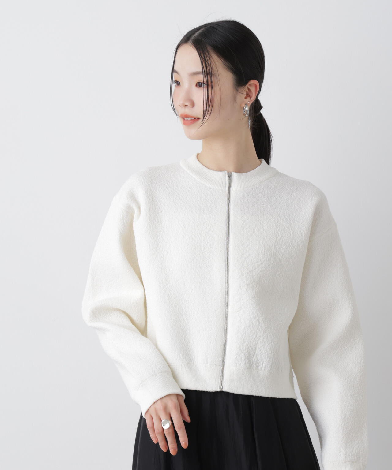 梨地ダブルフェイスジップアップニット 6736122306