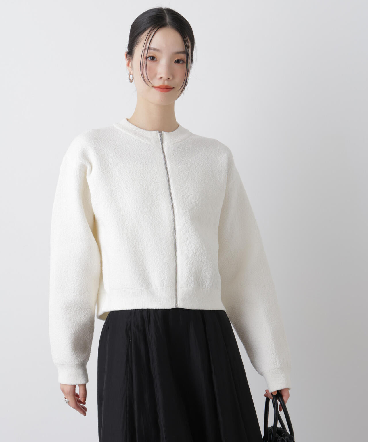 梨地ダブルフェイスジップアップニット 6736122306