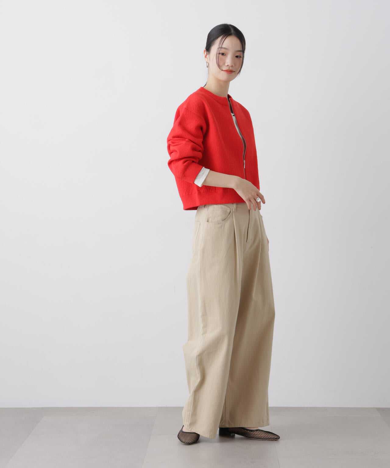 梨地ダブルフェイスジップアップニット 6736122306