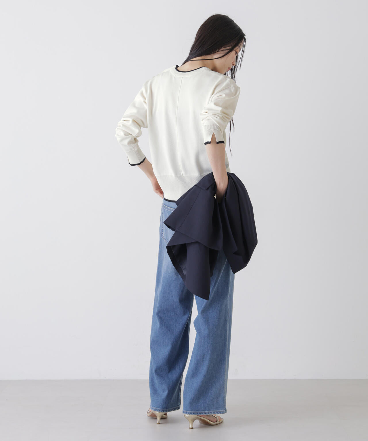 洗濯機洗可UVカットバイカラー釦ディティールニット 6736122308