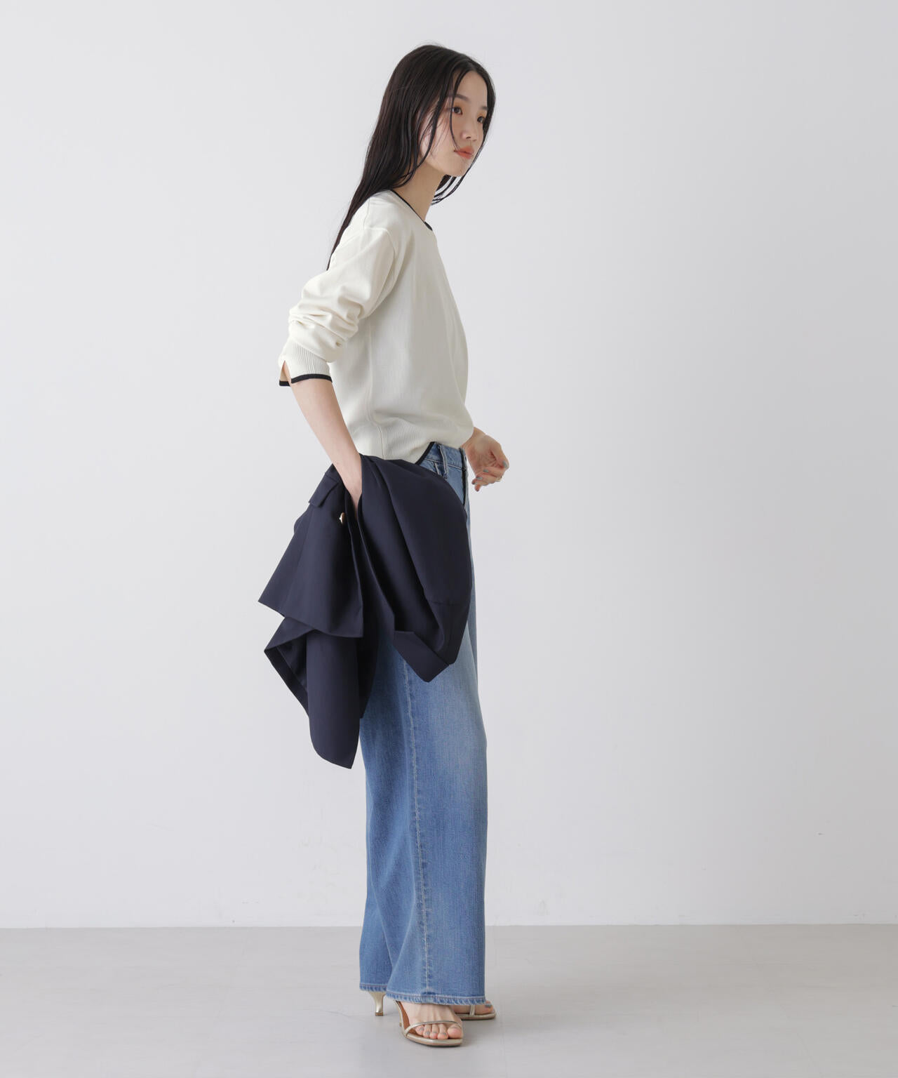 洗濯機洗可UVカットバイカラー釦ディティールニット 6736122308