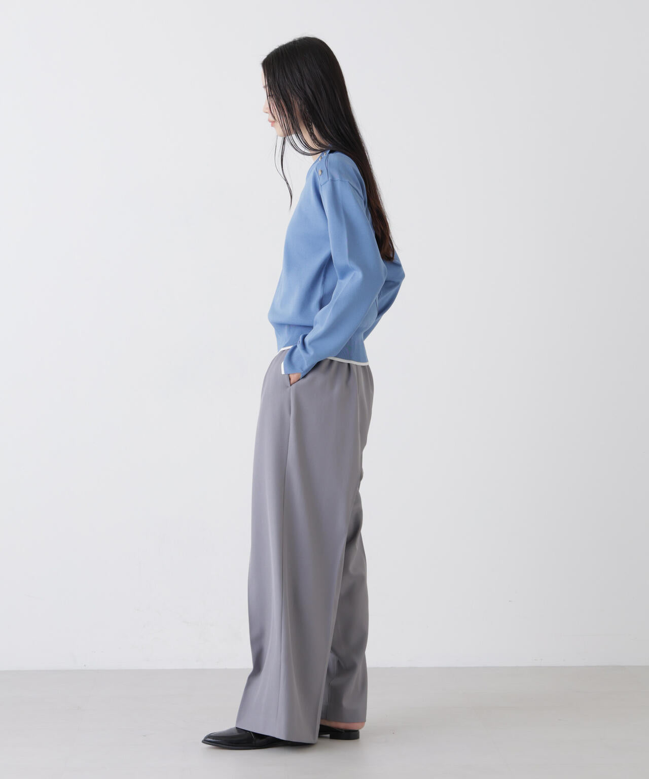 洗濯機洗可UVカットバイカラー釦ディティールニット 6736122308