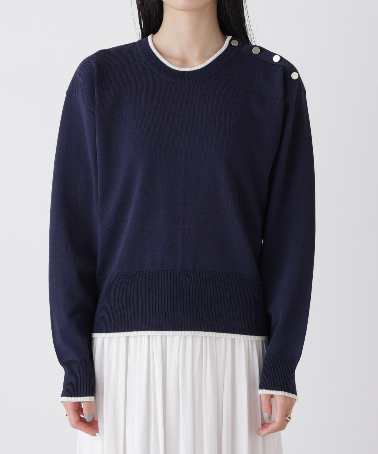 洗濯機洗可UVカットバイカラー釦ディティールニット 6736122308