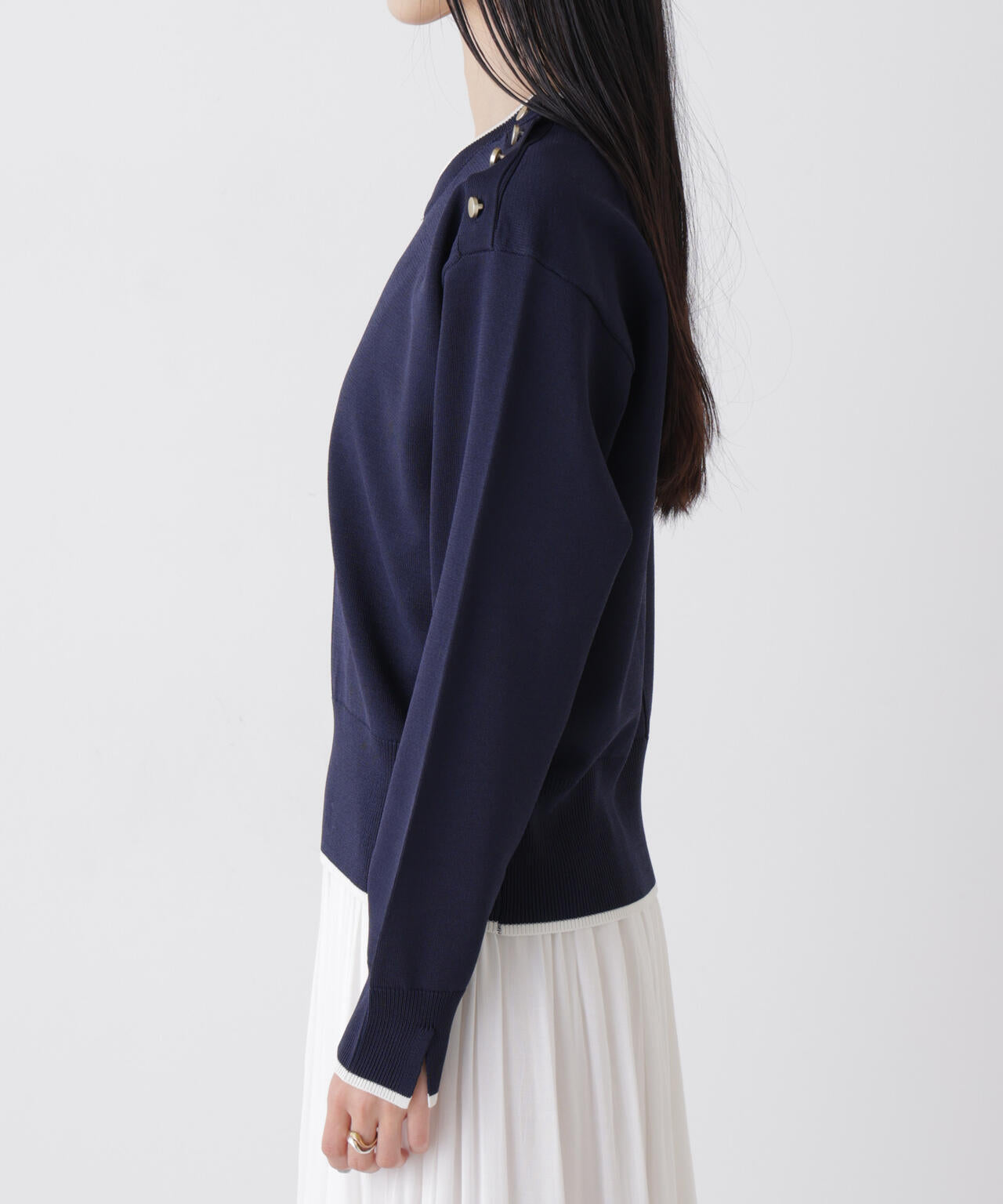 洗濯機洗可UVカットバイカラー釦ディティールニット 6736122308