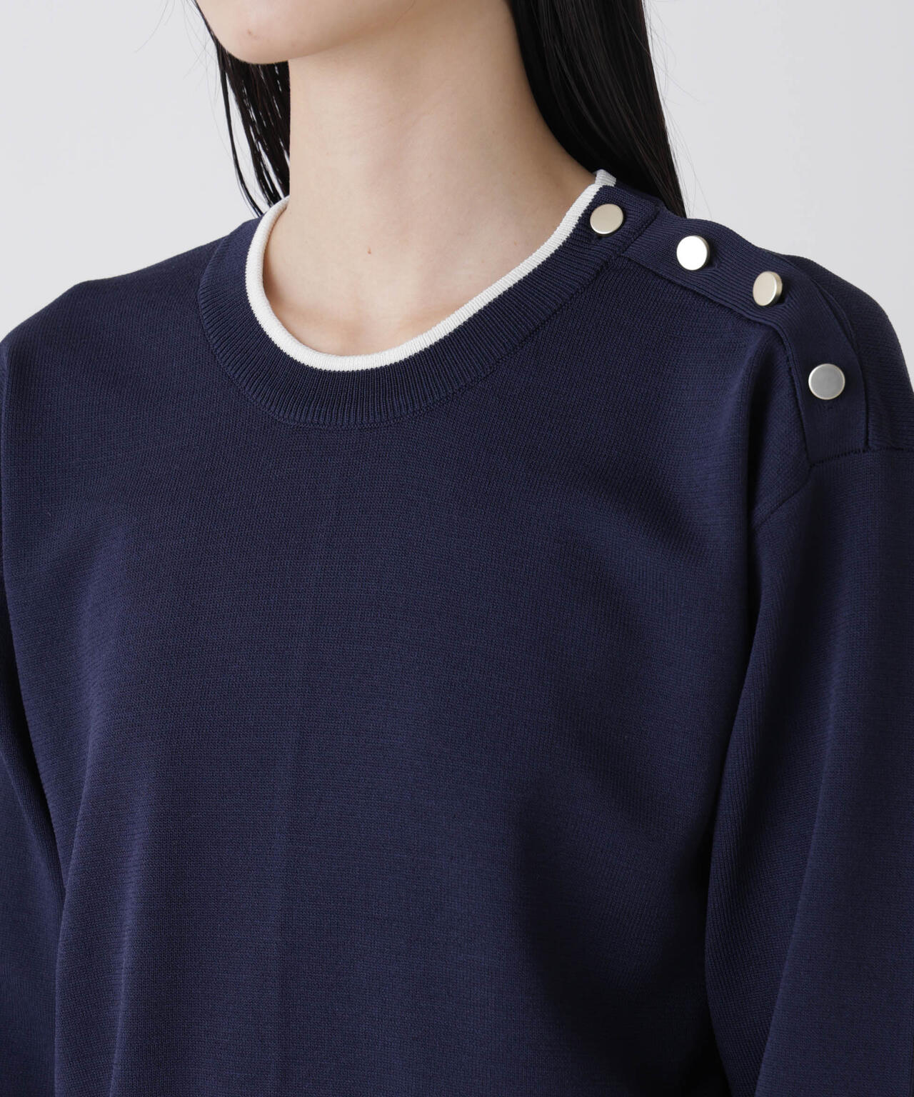 洗濯機洗可UVカットバイカラー釦ディティールニット 6736122308