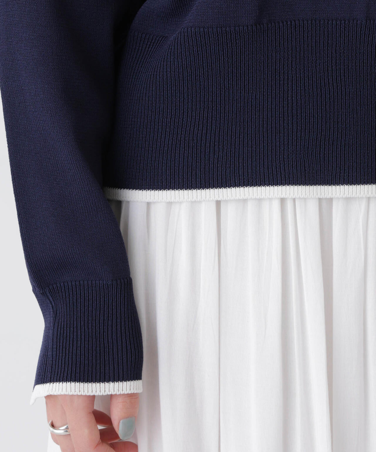 洗濯機洗可UVカットバイカラー釦ディティールニット 6736122308