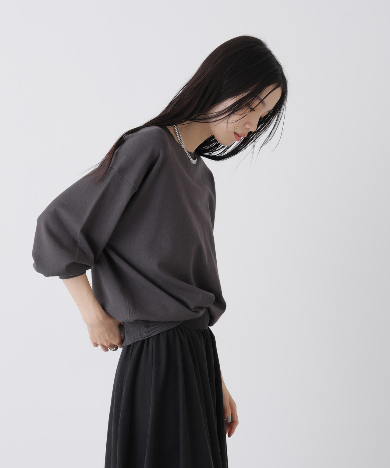 洗濯機洗可バンブーレーヨンニット ワイドクルーネックプルオーバー 6736122309